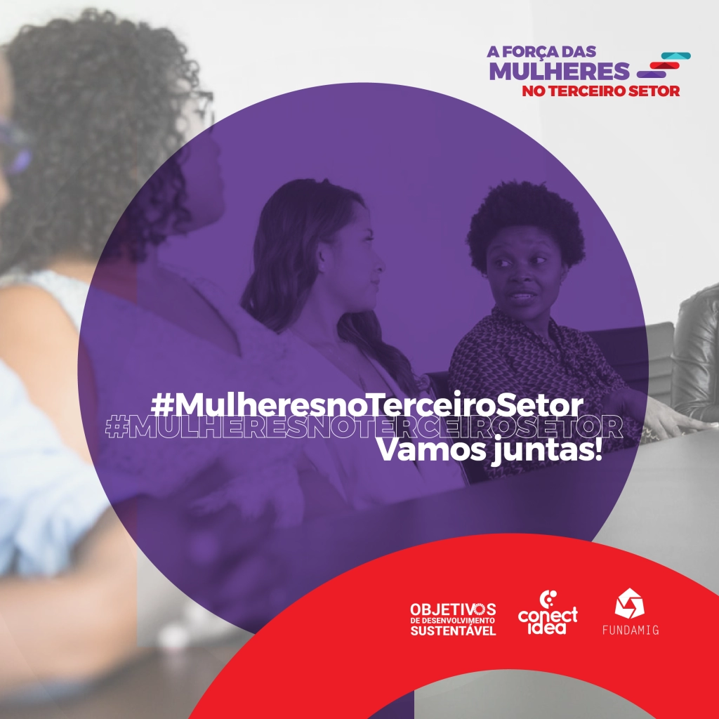 Mulheres no terceiro setor - Imagem com reunião, mulheres diversos, e chamada: Vamos Juntas!